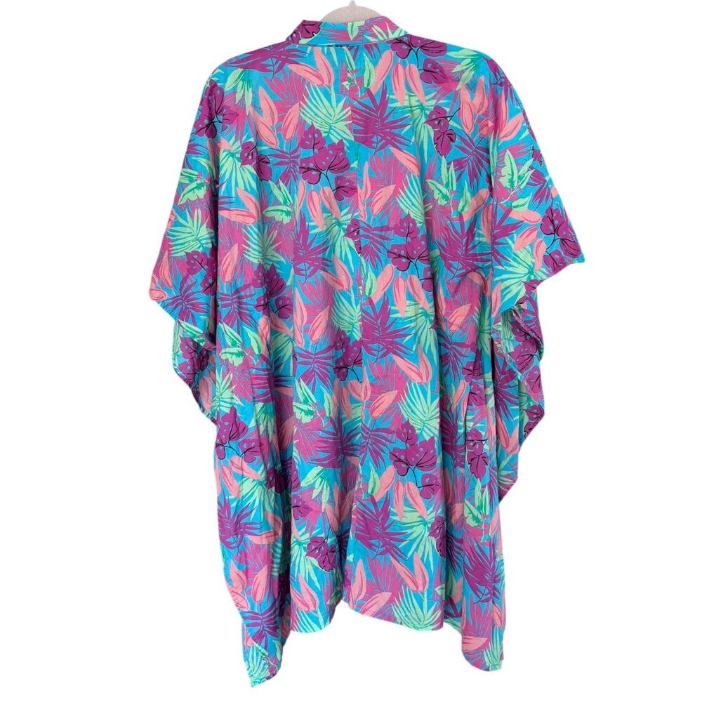 Lands’ End Tropical Print Beach Cover Up Women’s M Button Front Tunic Blouse - Picture 4 of 7